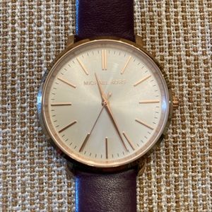 Michael Kors MK  2605 Jaryn Silver Dial, Egplant Leather Strap Women’s Watch